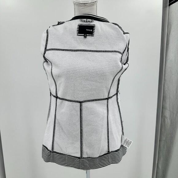 Hurley Black and White horizontal stripe High Colar button jacket size S - Picture 9 of 14